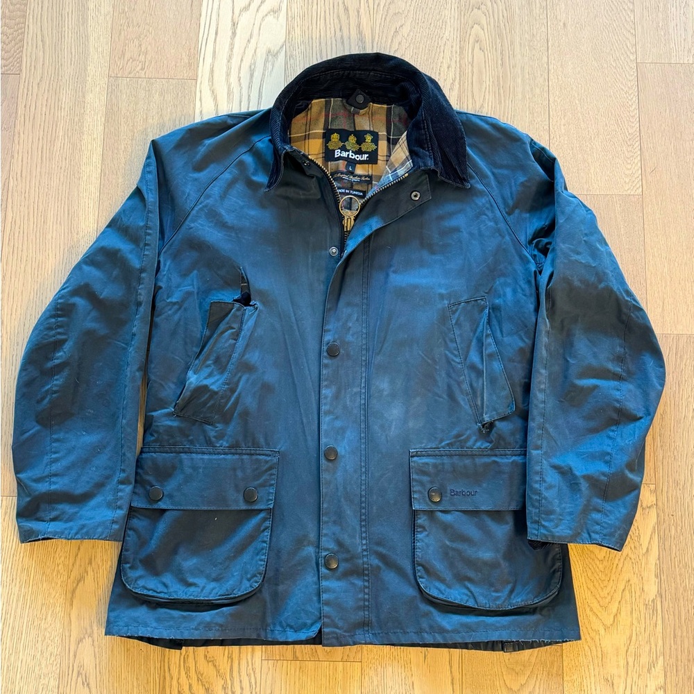 Barbour Jacket - Navy (tears in pockets) - Large